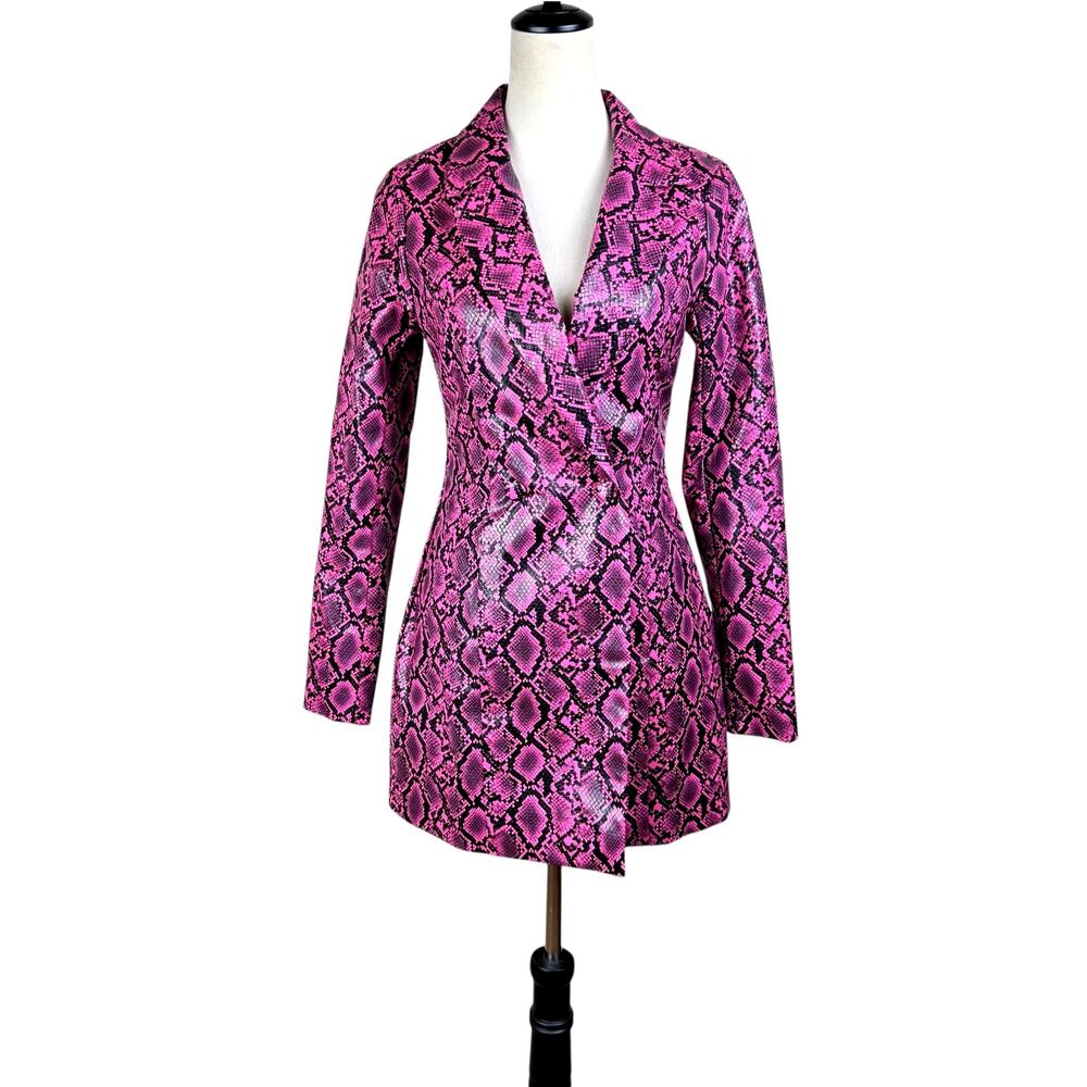 Superdown Womens Pink and Black Taraji Deep V Snakeskin Mini Blazer Dress